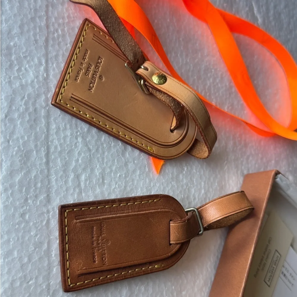 2 Louis Vuitton‎ Tan Leather Luggage Tags (1 large &1 small)